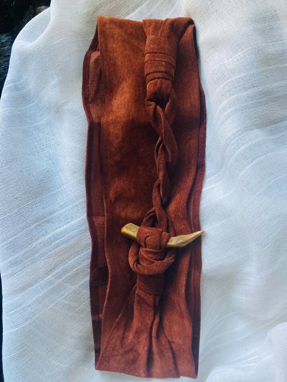 Beautiful, Unique Artisan Chic Boho Cognac Suede Obi Belt M - Picture 8 of 15